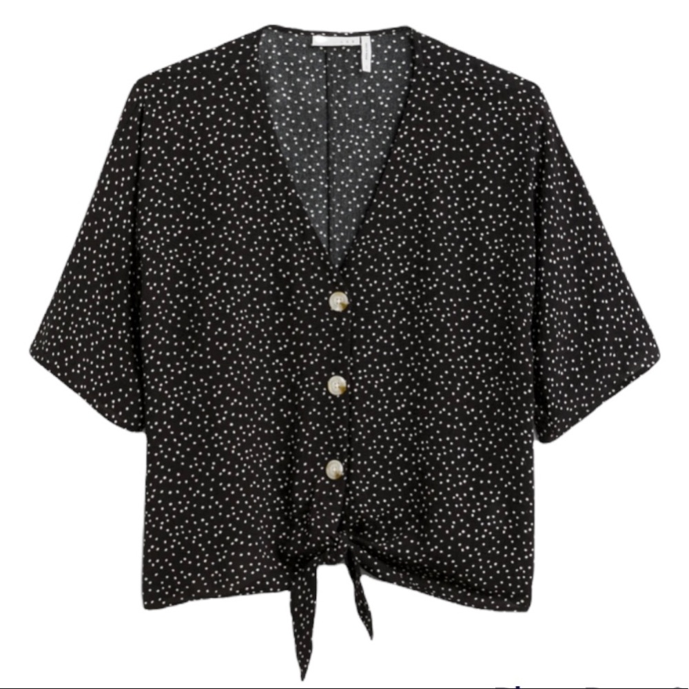 Stitch Fix LUQ Elayne Tie Front Top Black Polka Dot NWOT